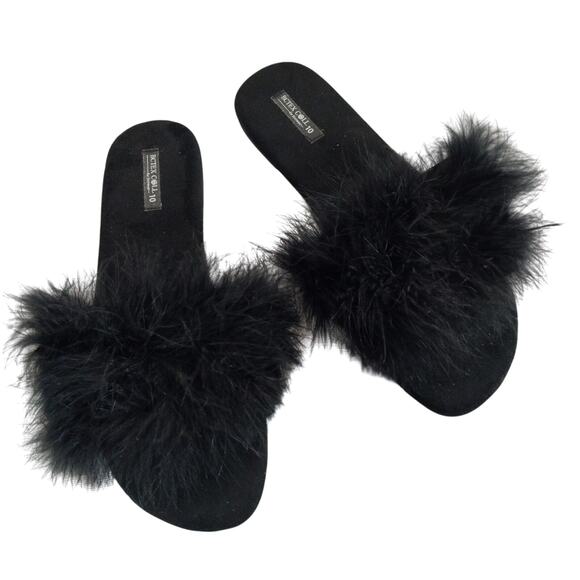 NWOT! BOTEX COLL! ADORABLE BLACK POUFY BOA FEATHER HOUSE SHOES, SLIPPERS! SZ 10 - Picture 2 of 10